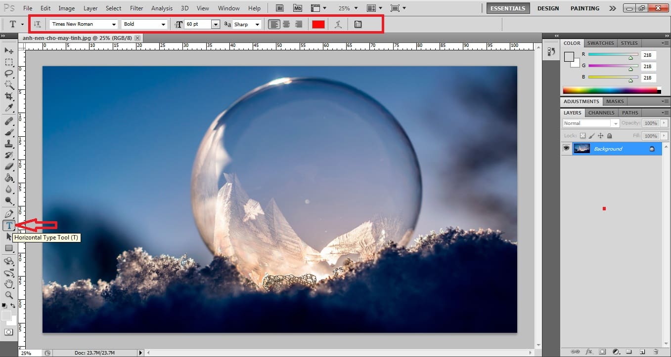 Hướng dẫn chèn chữ vào ảnh trong Photoshop