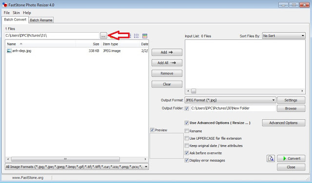 Phần mềm đóng dấu hình ảnh hàng loạt Faststone Photo Resizer