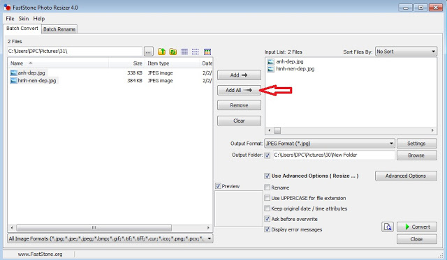 Phần mềm đóng dấu hình ảnh hàng loạt Faststone Photo Resizer